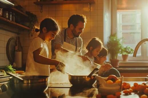 Familia cocinando